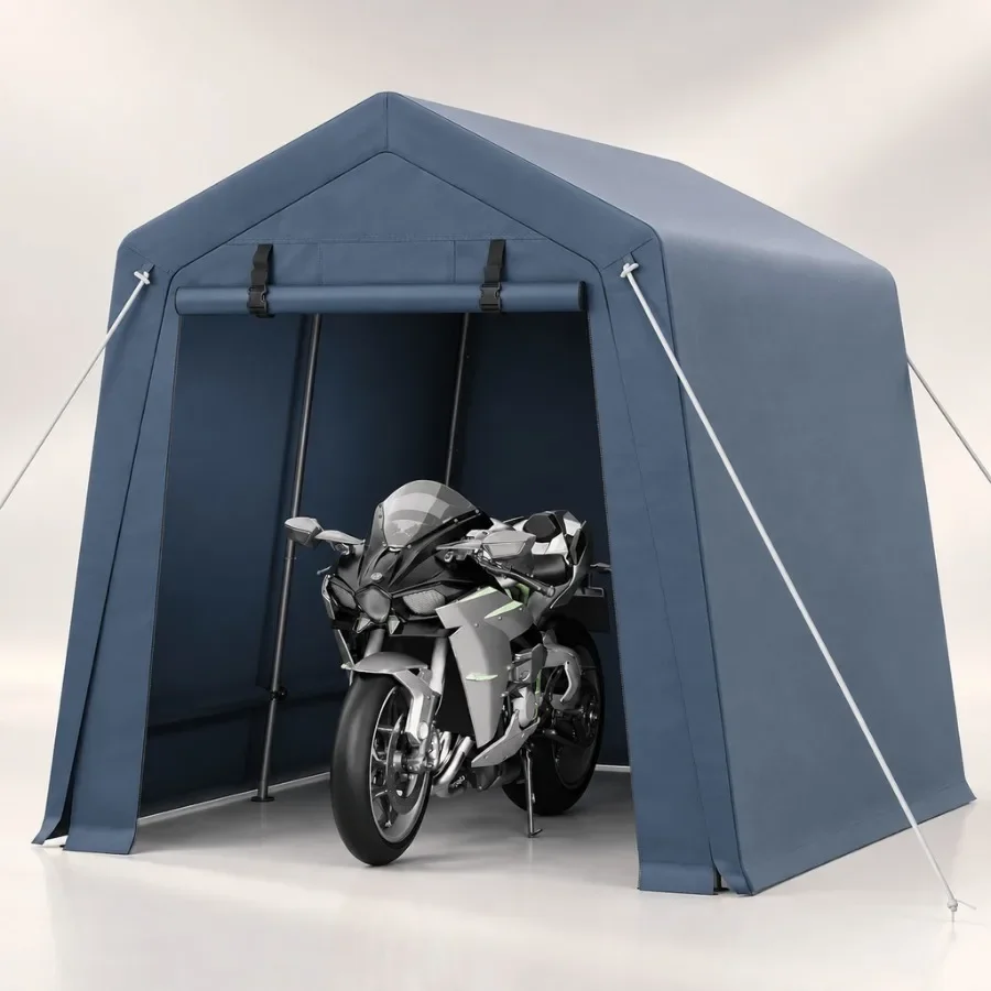 7X10 FT Portable Outdoor Storage Shed, Heavy-Duty 240g PE Waterproof Shelter with Roll-Up Zipper Door Vents, UV-Resistant Carpo
