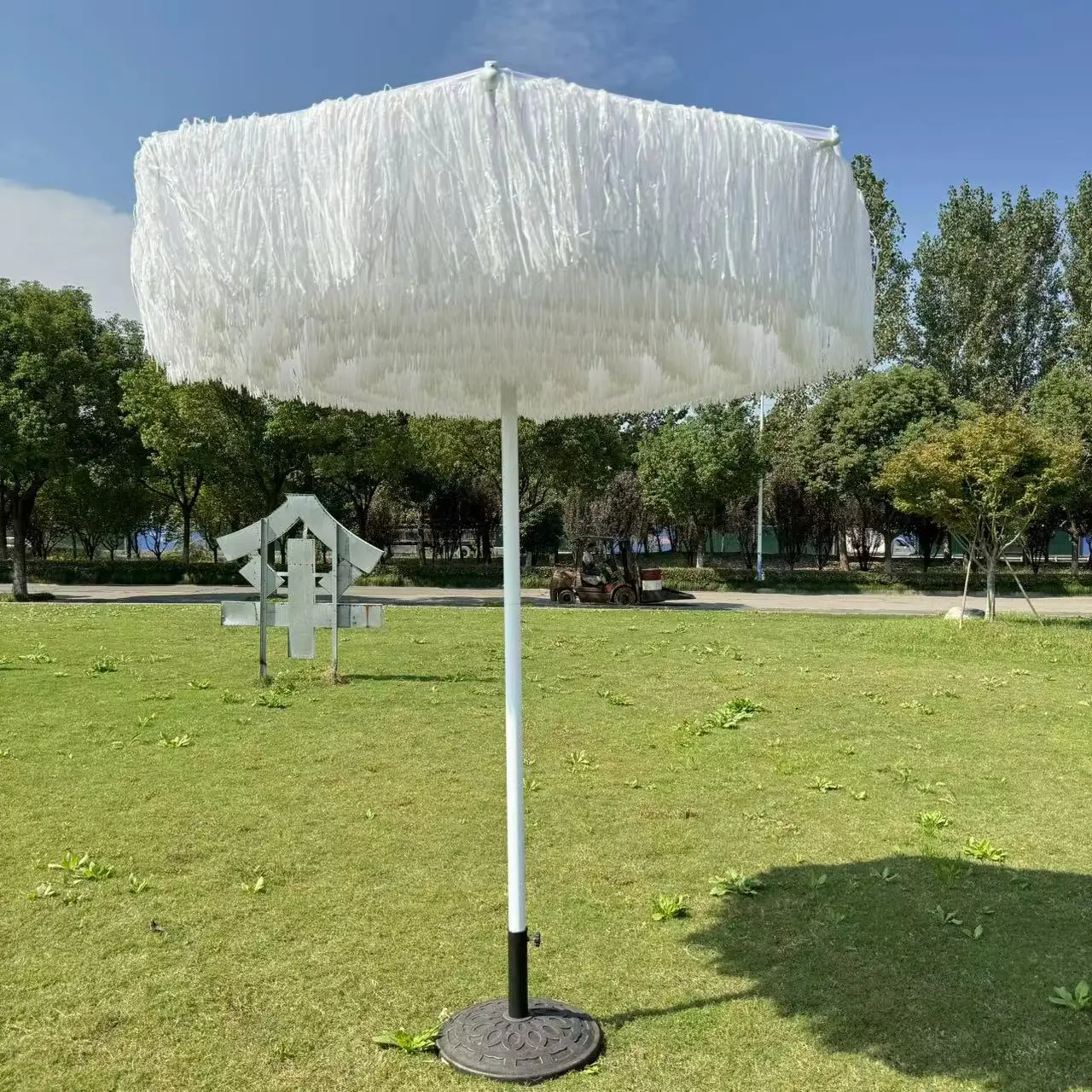 

Outdoor large imitation straw umbrella reverse imitation straight thatch central column square/round umbrella Hawaiian PP grass