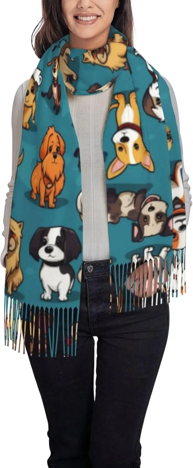 

Шарф с собаками и лапами, шаль, модный шарф с кисточками и принтом для женщин, 77,6X28,3 дюйма, зимняя мода, легкий шарф, шаль