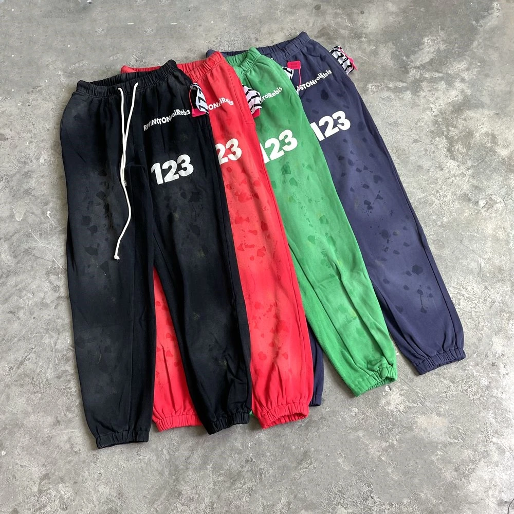 Yao888 RRR123 빈티지 씻어 오래된 캐주얼 스포츠 체육관 streetwear drawstring 긴 바지 남성용 느슨한 럭셔리 특대 스웨트 팬츠