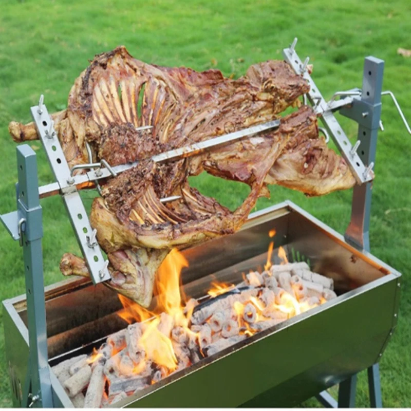 Outdoor Whole Sheep Oven Commercial Hand Rotary Grill Household Charcoal Patio Hand Rotating Suckling Pig Grill
