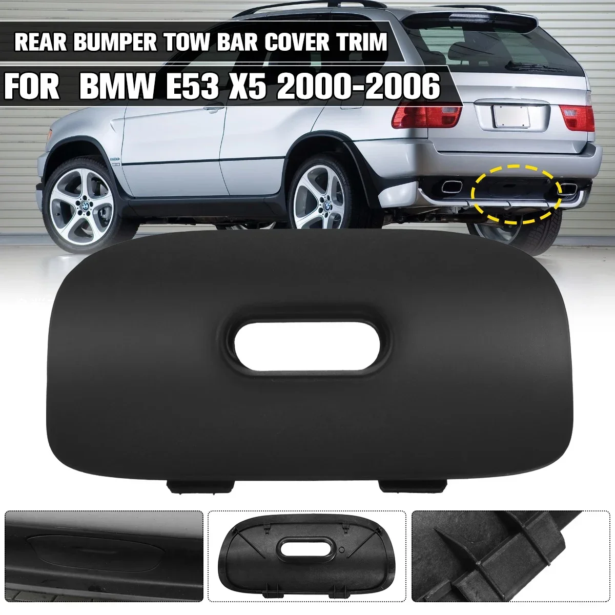 

Rear Bumper Tow Bar Cover Trim Flap Trailer Hitch Mount With Hole Black For BMW E53 X5 E53 2000-2006 51128402327
