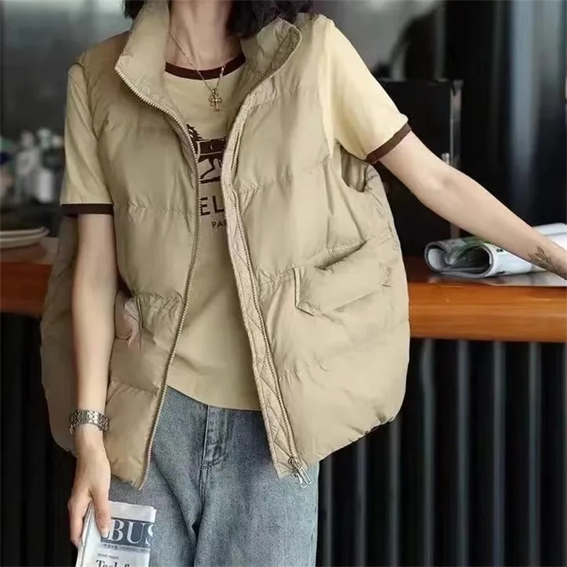 

2024 New Autumn Winter Women Vest Casual Women Sleeveless Waistcoat Thick Short Vestcoat pockets Warm Sleeveless Jacket Female