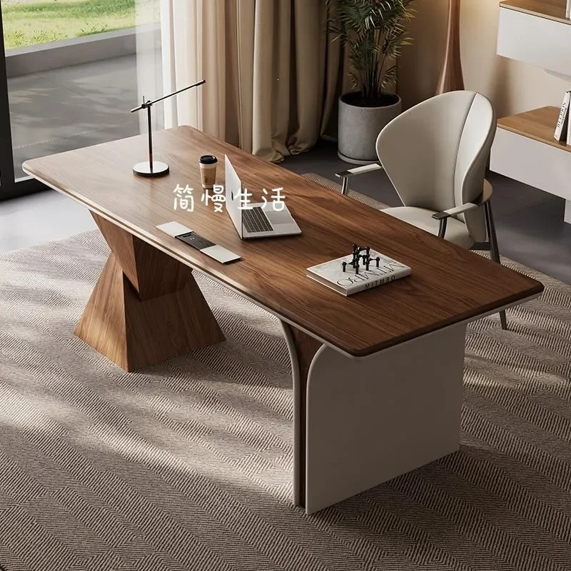 Walnut Solid Wood Desk Italian Minimalist Modern Study Table Home Office Furniture Light Luxury Writing Workstation