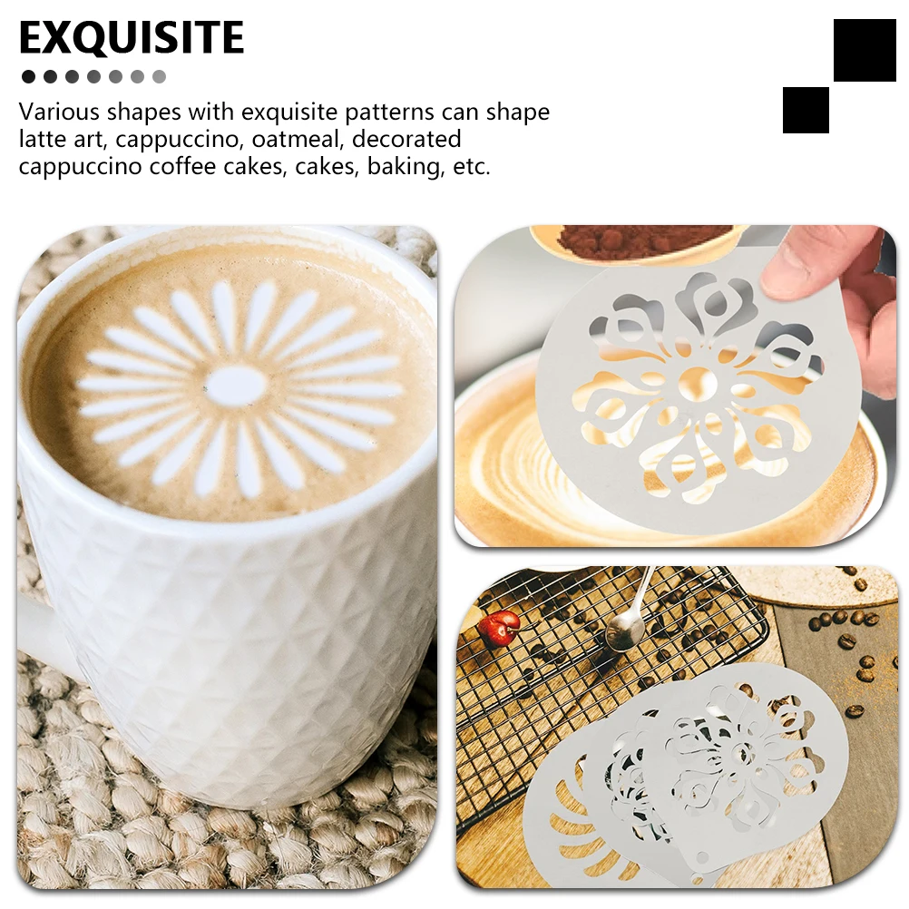 

6 Stainless Steel Coffee Stencils Latte Art Templates Cappuccino DIY Molds Easy Clean Professional Tools Silver Christmas Design