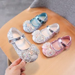 Disney Elsa Princess ShoesGirls' Fashion Cartoon Princess Casual Shoes Girls With Sequin Leather Shoes Soft soled Baby Shoes