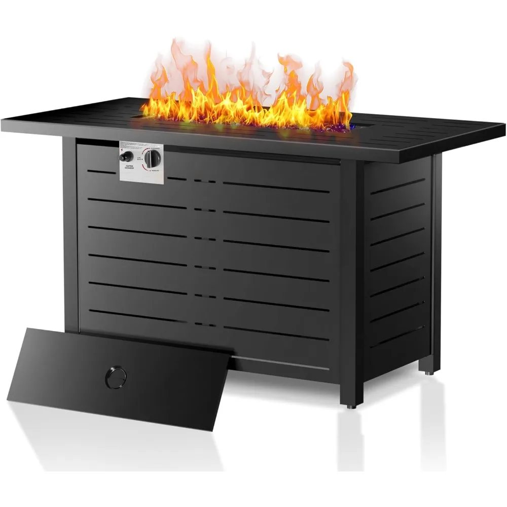 

43 Square Propane Fire Pit Table - 50,000 BTU 3-in-1 Multifunction Gas Fire Pit with Steel Top, Lid, and Blue Glass Stones