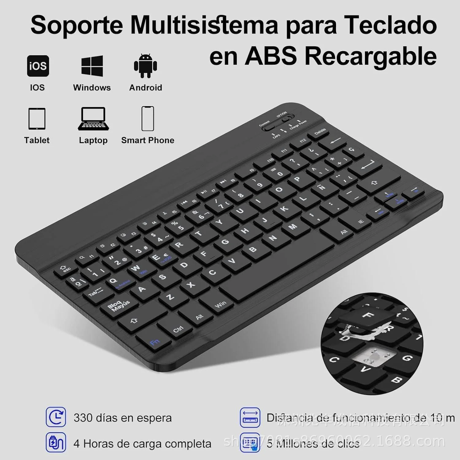 10inch Bluetooth Wireless Keyboard Rechargeable For Mobile Phones Tablet Russian Spanish French AZERT For Android ios Windows