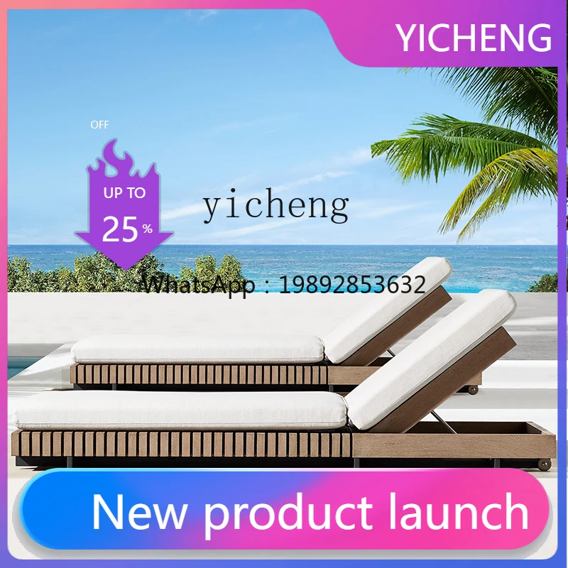 

LYY Outdoor Bed Waterproof Villa Hotel Swimming Pool Lounge Solid Wood Outdoor Teak Beach Chair