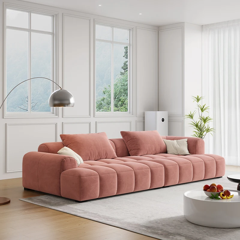 Living Room Sofa,Minimalist Cream Color Block Sofa High-Resiliency Foam Solid Pine Frame Ideal Leather Sofa For Contemporary