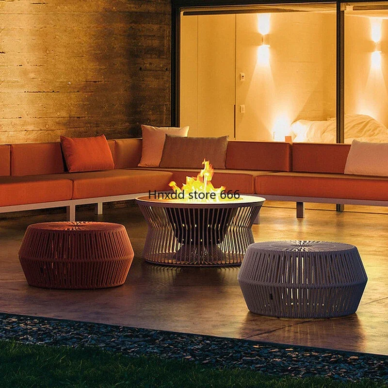 Nordic outdoor leisure chair modern simple rattan flower pot small coffee table