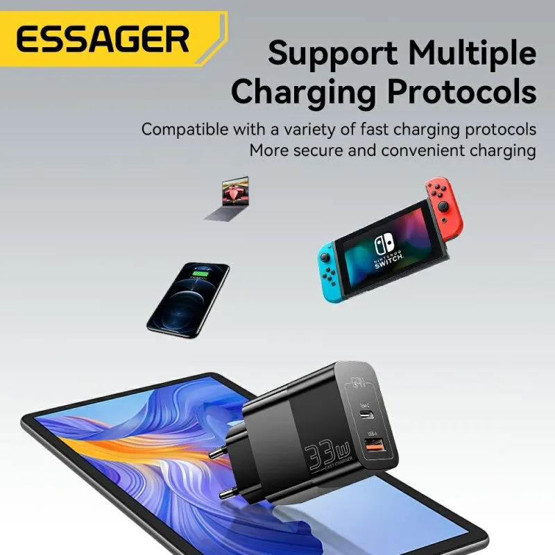 Essager USB C Charger 33W GaN Type C PD Fast Charging For iPhone 14 13 12 11 Pro Max XS 8 P For iPad Pro Air iPad Mini