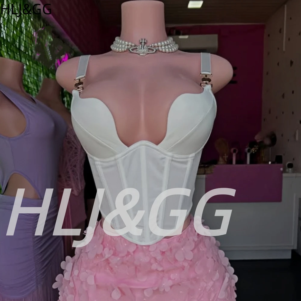 

HLJ&GG Fashion Trend Flower Ruched Mini Skirts Two Piece Sets Women V Neck Spaghetti Strap Tank Top And Skirts Outfit Streetwear