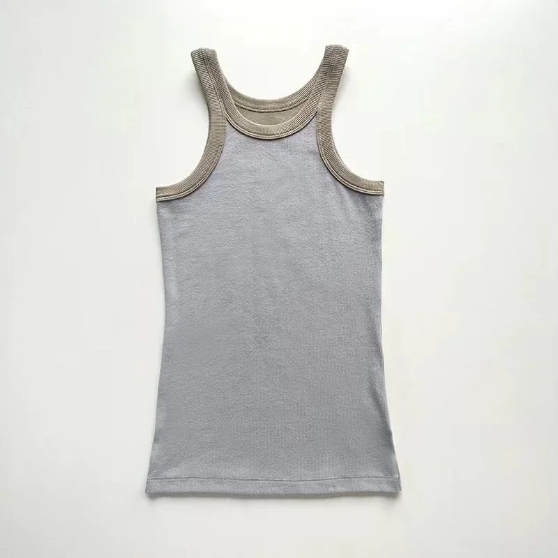 Ribbed Tank Top for Sports, Cotton Thread, Contrast Racerback, Elastic, Slim, Summer, TT, 2024, New