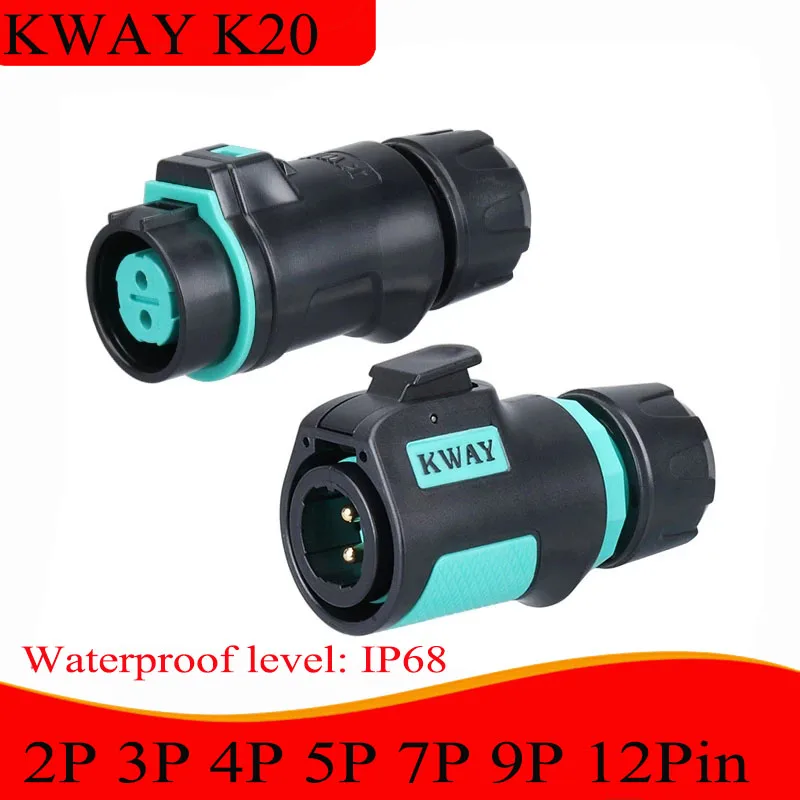 KWAY K20 wodoodporny IP68 lotnictwo stałe ruchome wtyk męski gniazdo żeńskie 2-3-4 rdzeń 5-7-9P 12 Pin moc zewnętrzna szybkie złącze