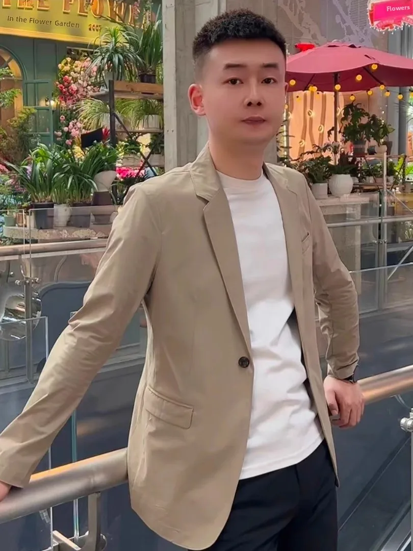 

Летний мужской повседневный костюм с одной пуговицей для защиты от солнца, высококачественный, однослойный, для отдыха, приталенный, деловой повседневный стиль