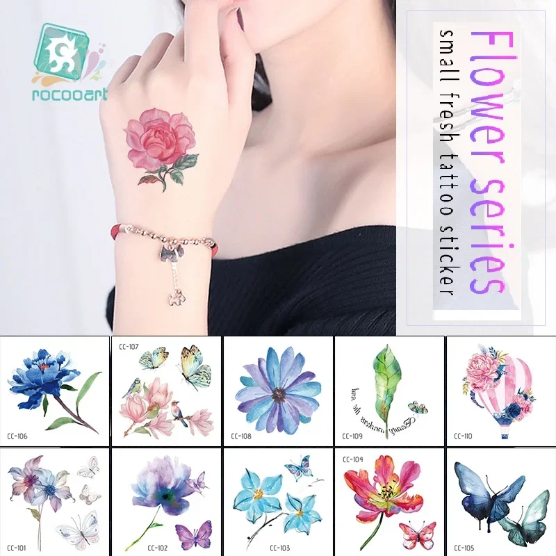 Small Size Flowers Fake Tattoo Rose Lavender Lotus Temporary Tatoo Body Art Woman Tattoo Stickers For Hand Face Sexy Taty