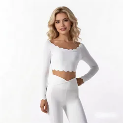 FUBEIKE Yoga Clothes Profile off-Shoulder Top Slim Fitness With Chest Pad Sportswear Women's Long Sleeve Bra Leggings Workout