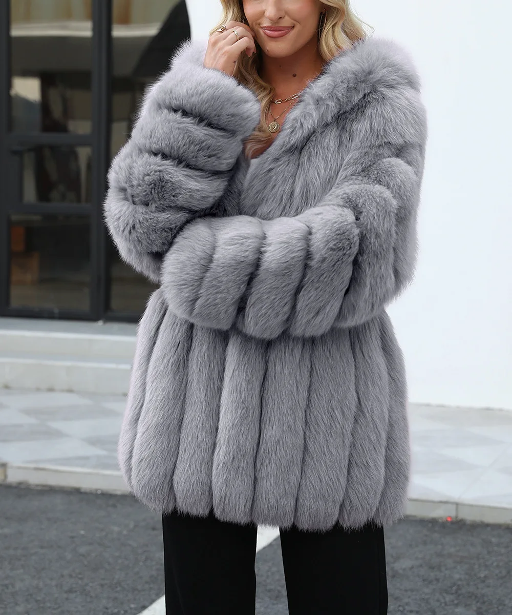 Faux Fox Fur Coat Women Solid Fur Jacket Long Sleeve Turn Down Collar Open Stitch Thick Warm Fur Loose Casual 2026 Autumn Winter