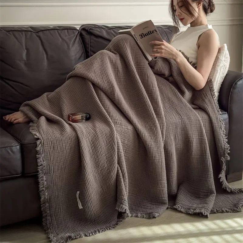 Home Textile Class A knitted tassel blanket pure cotton six-layer gauze blanket 100 cotton shawl blanket retro sofa nap blanket