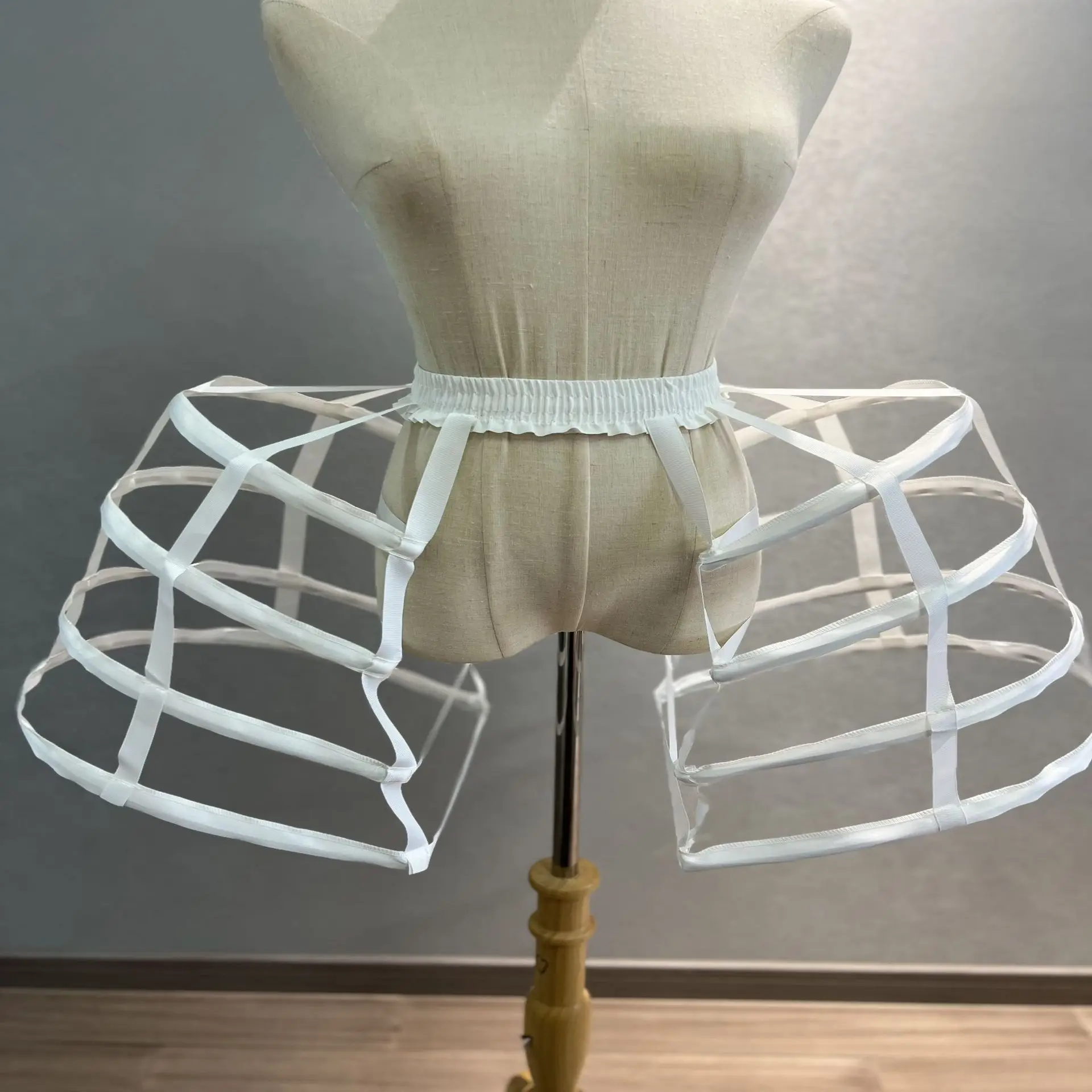 White Wedding Bridal Crinoline Underskirt Women Elastic Waistband  Pannier Petticoats 4 Hoops Front Cut  Hollow Cage Skirt