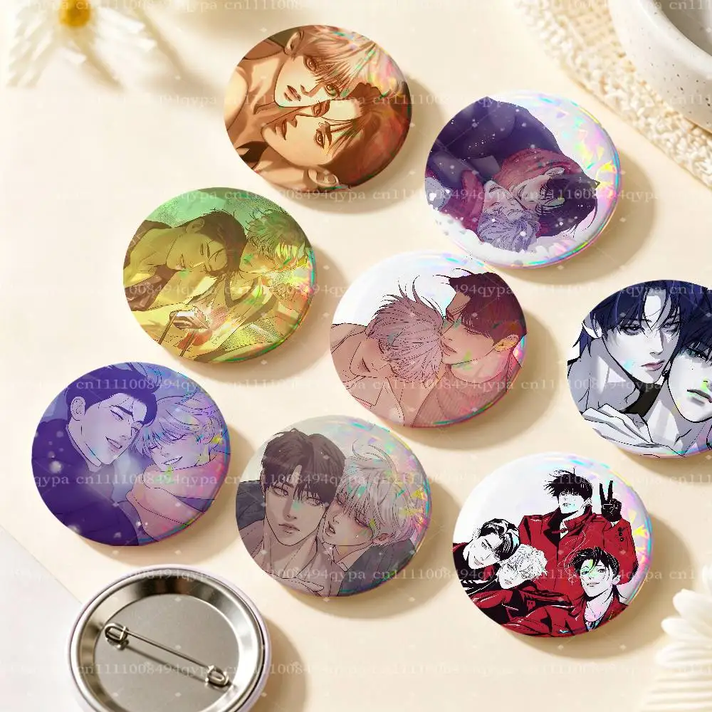 P-Pearl Boy BL Button Supplies Round Badge Pins Clothes Decor Metal Pin Back Cover Metal Cover Laser Film