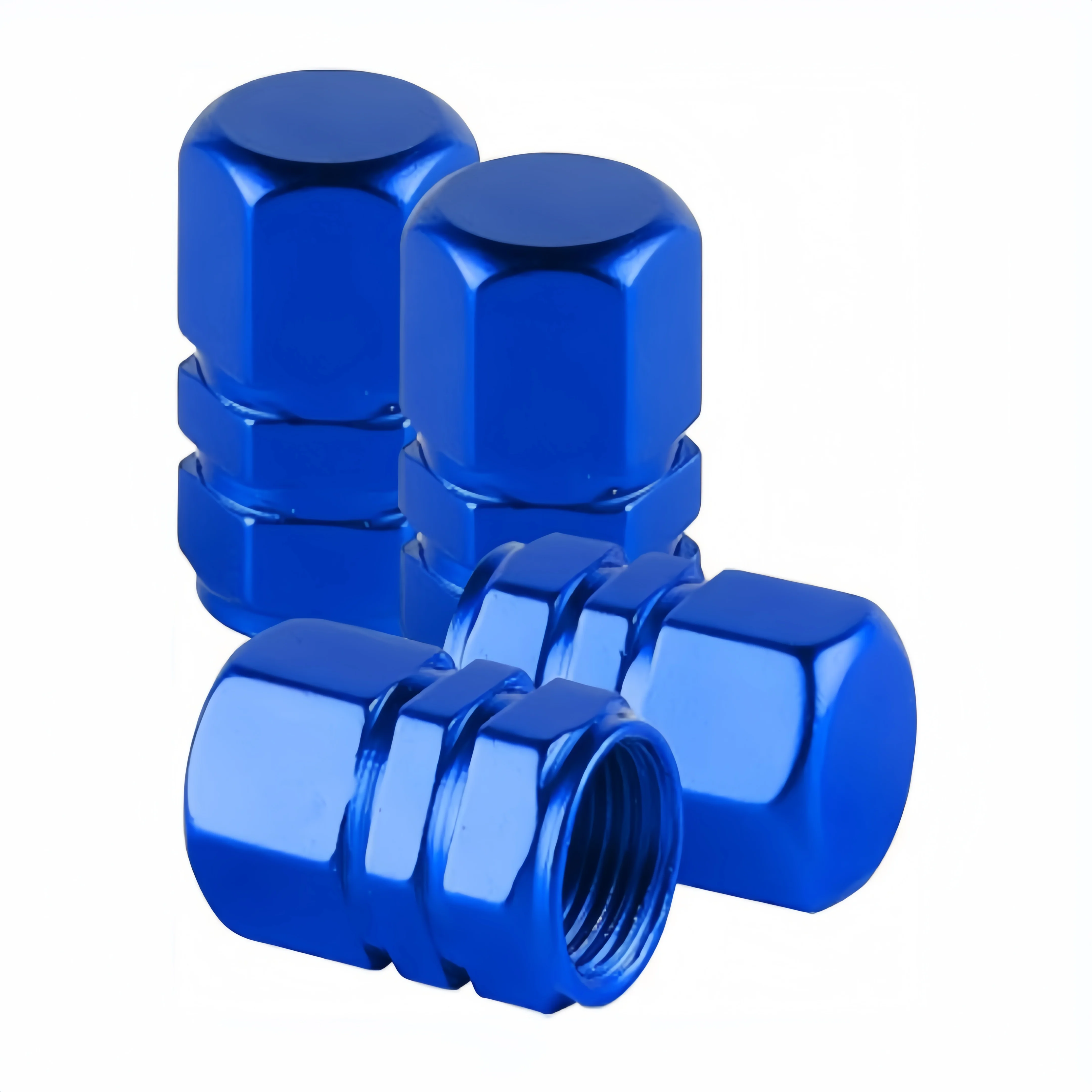 Aluminum Tire Stem Valve Caps Wheel Valve Covers Car Dustproof Tire Cap Cover Accessories, Universal for SUV, Car, Bike and Motorcycle, Hexagon Shape (4PCS Blue)
