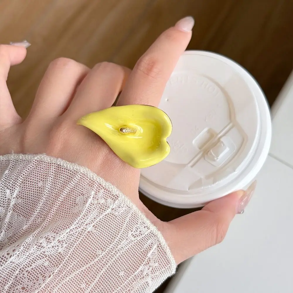 Luxury Adjustable Enamel Calla Flower Ring Colorful Opening Geometric Open Ring Delicate Metal Vintage Ring Party