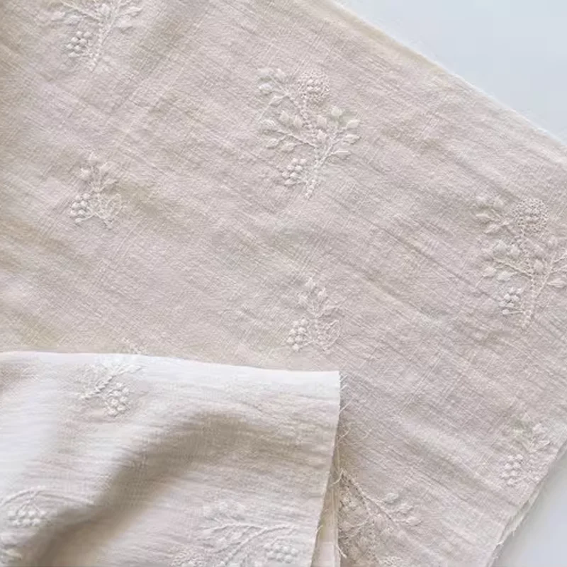 Polyester Cotton Linen Fabric Embroidered Floral Dress Handmade DIY Clothing Fabric view 4