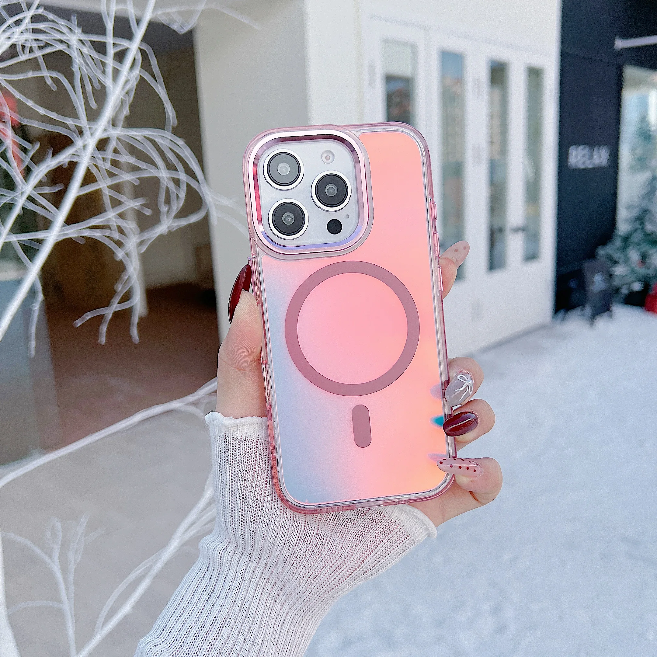 

Красочная подставка для объектива камеры с лазерным блеском для магнитного чехла Magsafe для iPhone 16 Pro Max 14 Plus 11 12 13, матовый противоударный чехол