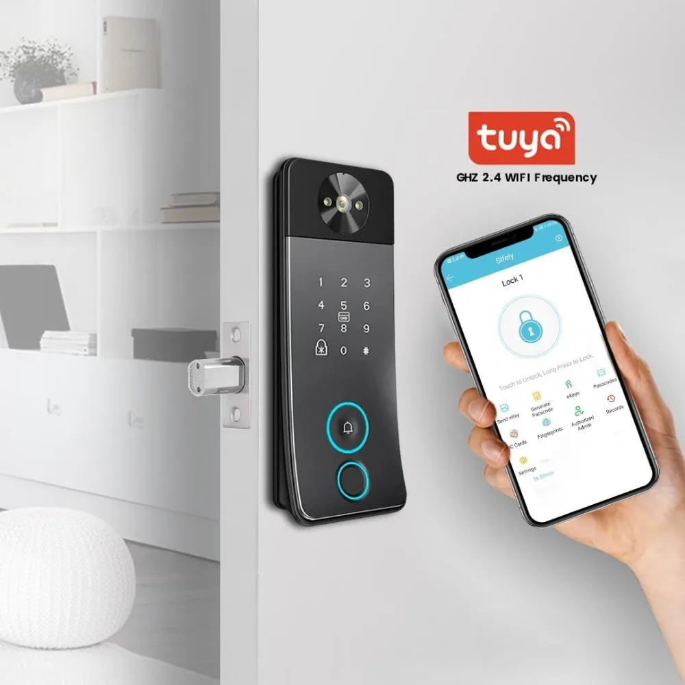 Smart Door Lock with Camera, Doorbell & Video Intercom – Keyless Entry Deadbolt, 5 Unlock Ways (Fingerprint, Password, Card, Key