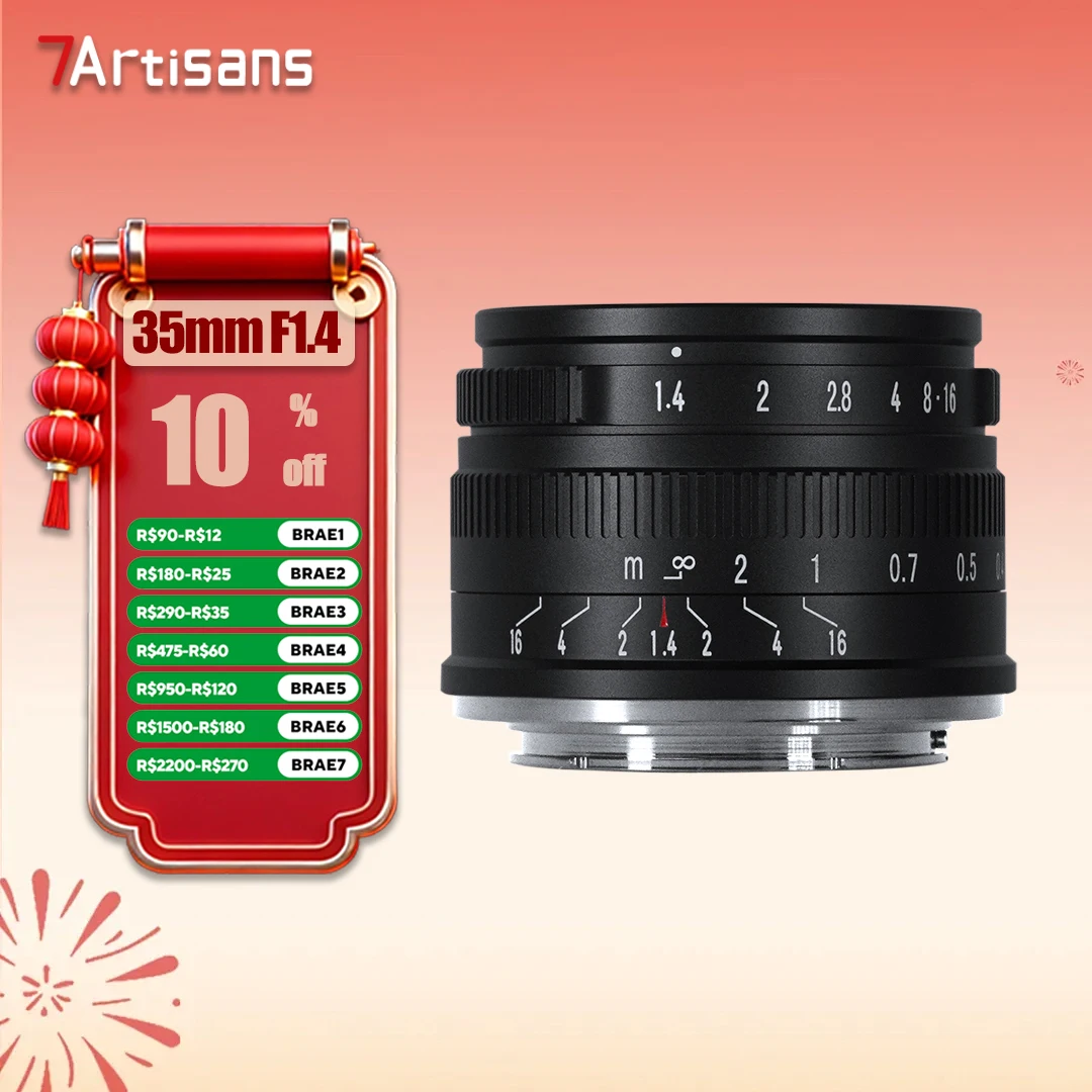 7artisans APS-C 35mm F1.4 Lente principal de retrato de grande abertura para câmera com Sony E Nikon Z Fujifilm XF Canon RF EOS-M M43 Mount