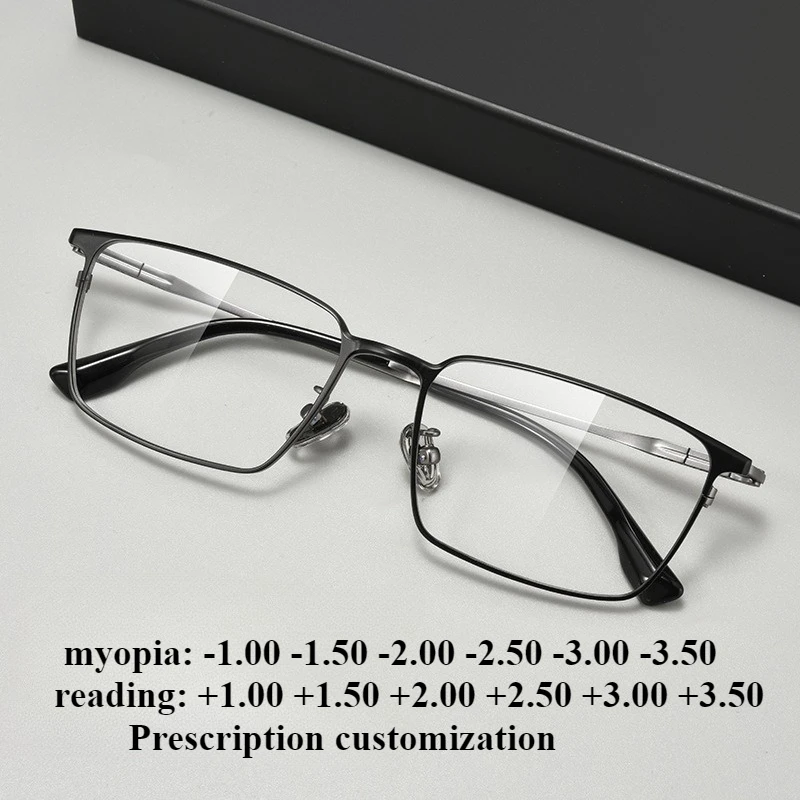 

55-17 Classic Business Pure Titanium Frame Ultra-light Men's Rectangular Myopia Glasses Frame Anti-blue Light Reading Glasses