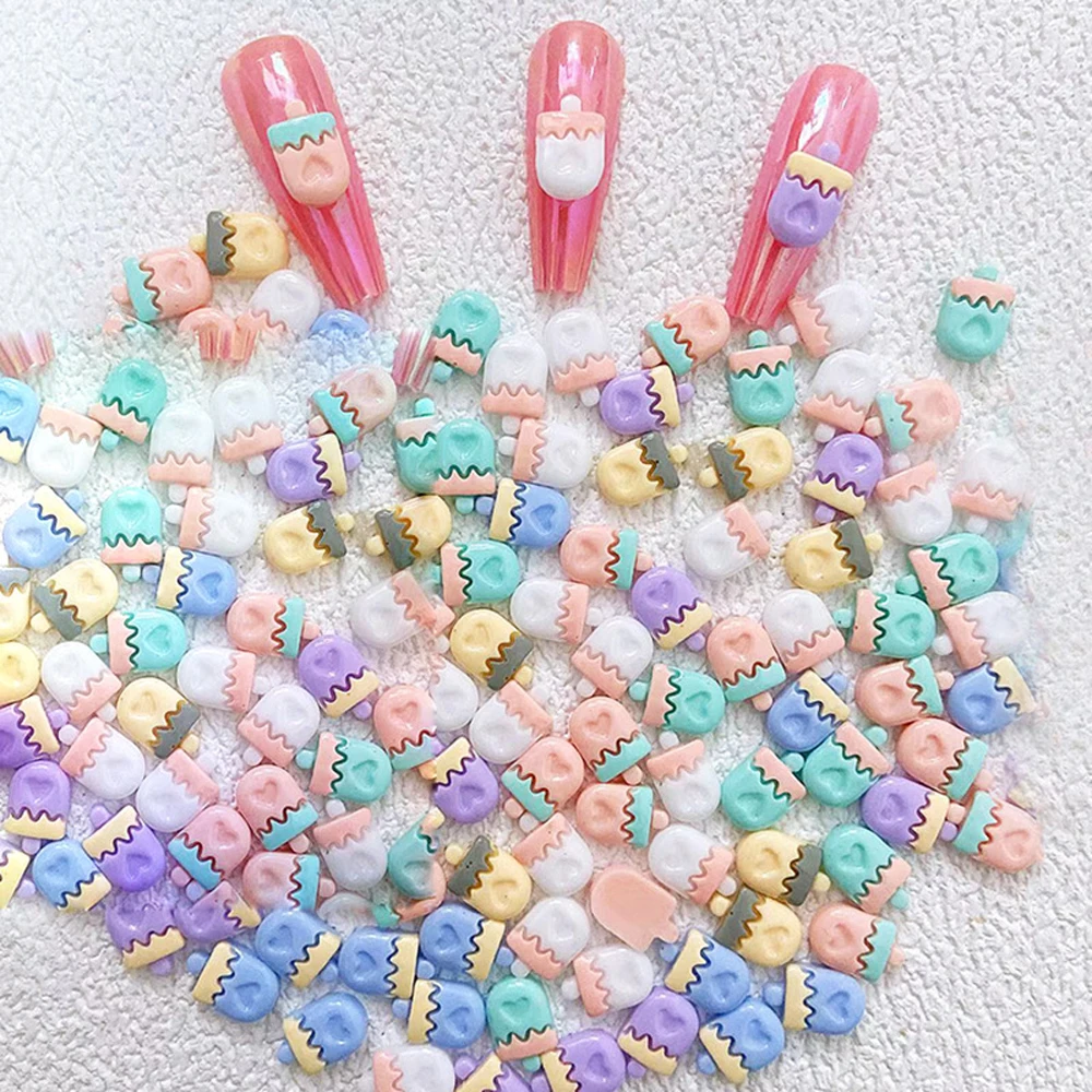 

20Pcs Cute Popsicle Nail Art Charm 3D Resin Kawaii Cartoon Heart Ice Cream Summer Nail Decoration DIY Colorful Nail Accessorise