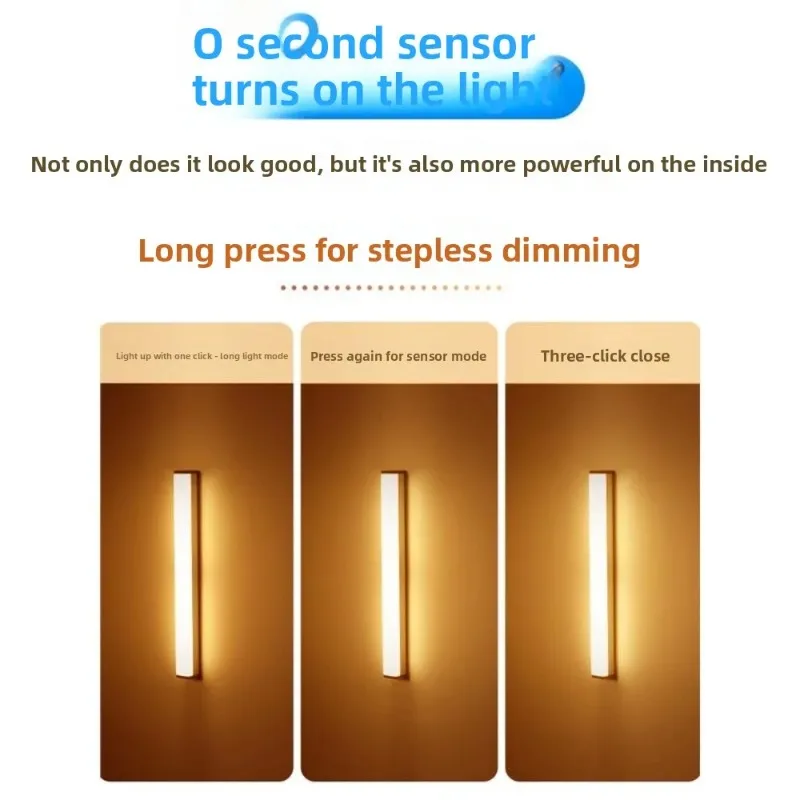 30CM Rechargeable Motion Sensor LED Bar Light Induction Night Light Portable Cordless Magnetic Cabinet Lamp for Kitchen Bedside