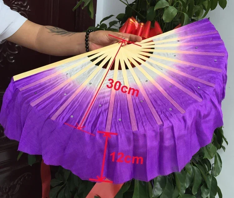 1 paire (L + R) chinois réel soie bambou côtes ventilateur voiles belle danse du ventre soie ventilateurs courts scène Performance Fans accessoires 12 couleurs