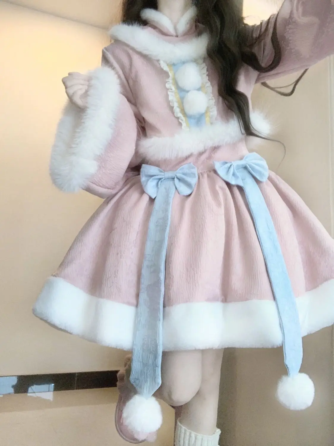 Japan Op Fake Two-Piece Daily Lolita Long-Sleeved Thickened Dress Cute Autumn And Winter Dress