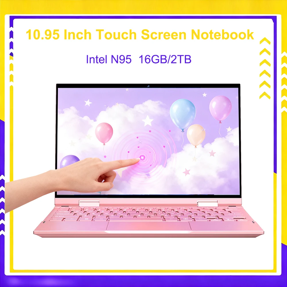 10.95 Inch Laptop Touch Screen Notebook Intel N95 Win 11 Pro 16GB DDR5 2TB SSD Metal for Office Gaming Mini Notebook PC