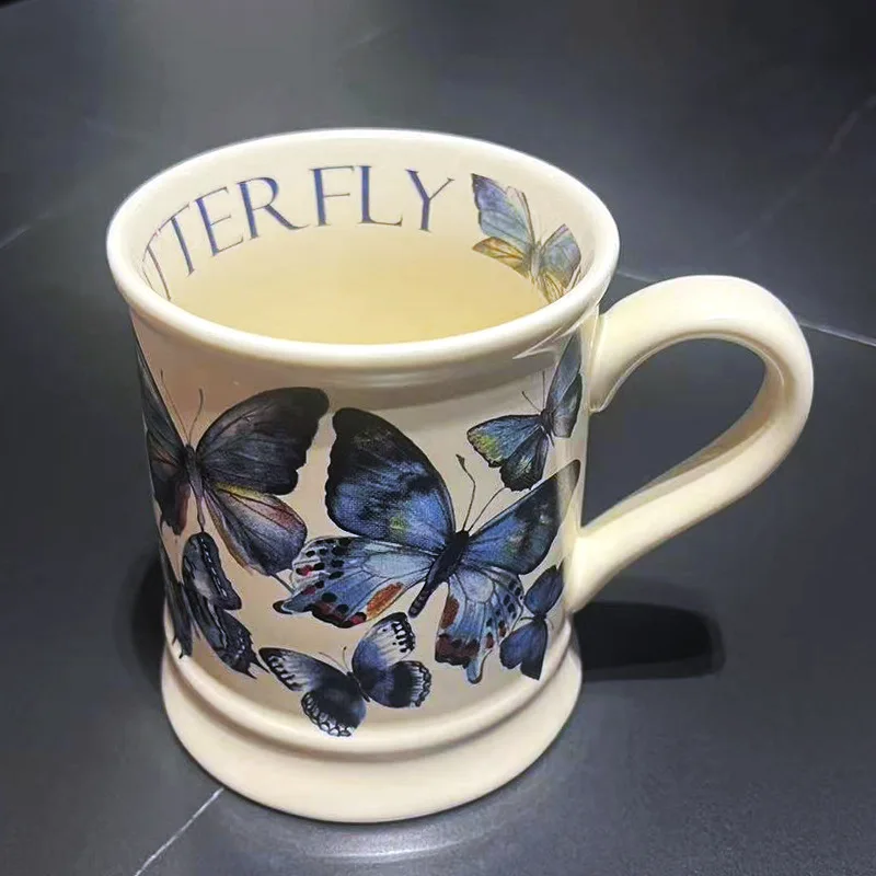 British Blue Butterfly Cup Mug Ceramic Cups Home Coffee Girl's WaterCup High Appearance Level Office Large Capacity Cup