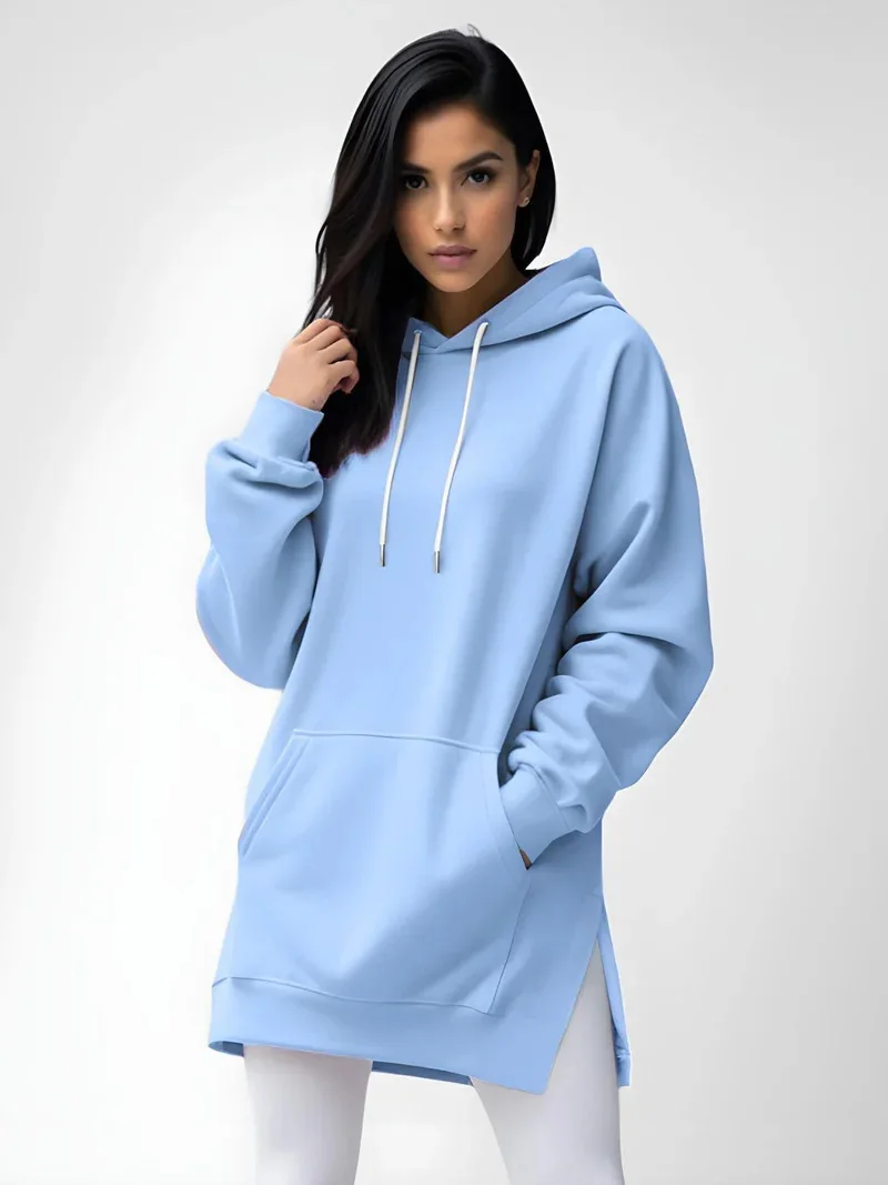 Hoodies Coats Women Solid Sweatshirts Jacket Pocket Drawstring Hooded Slight Strech Loose Casual Office Lady 2026 Spring Autumn