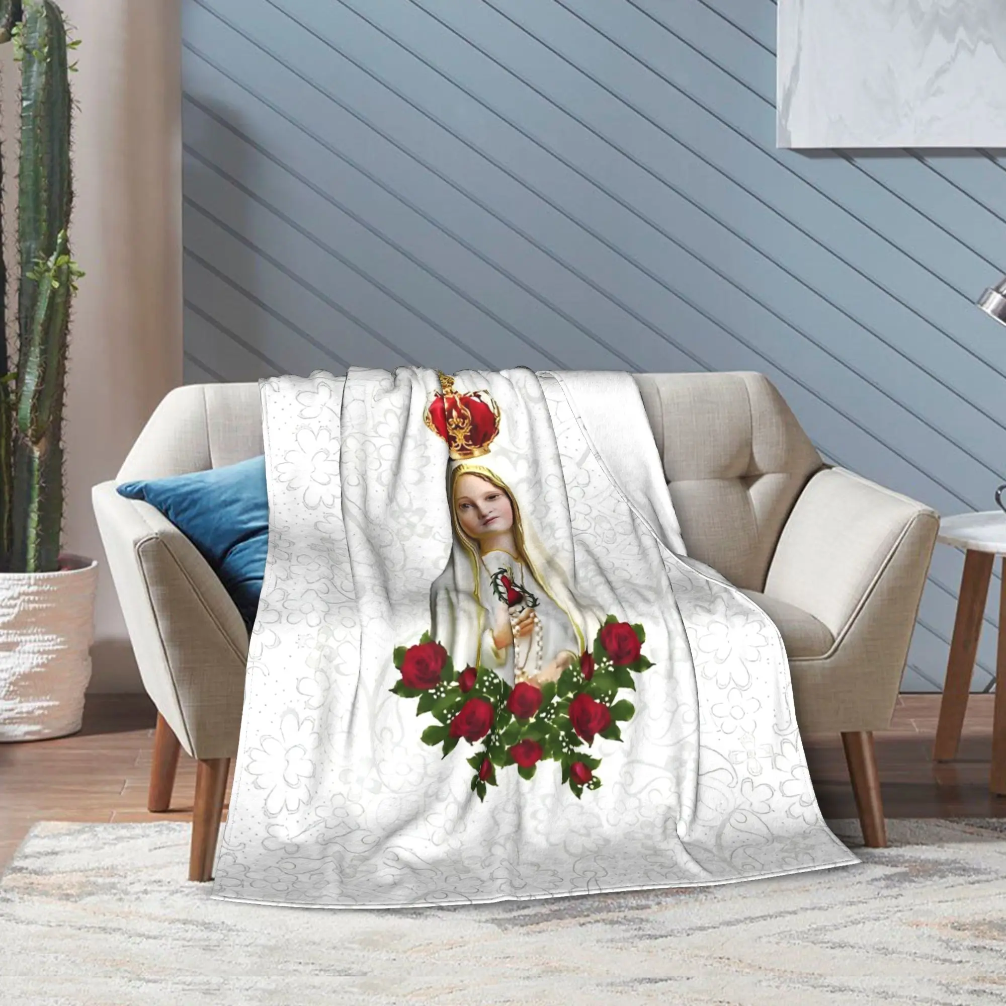 مريم العذراء بطانيات محبوكة الكاثوليكية سانت الفانيلا رمي بطانية أريكة تتحول لسرير المحمولة فائقة النعومة الدافئة المفرش #5