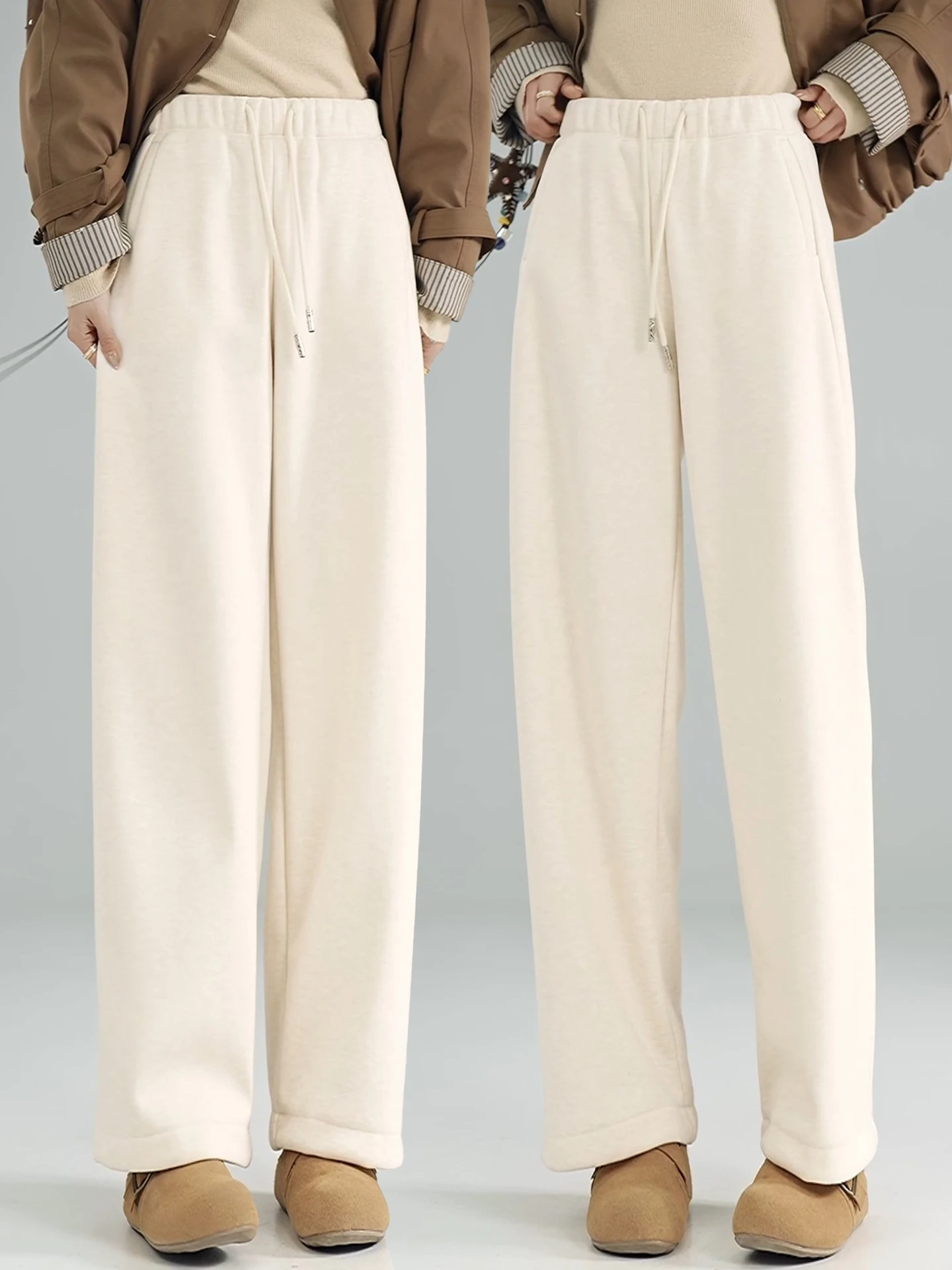 

Женские широкие брюки-бананы с высокой талией, на флисовой подкладке, из утолщенной ацетатной шерсти, осенне-зимние, новый стиль, повседневные, свободные