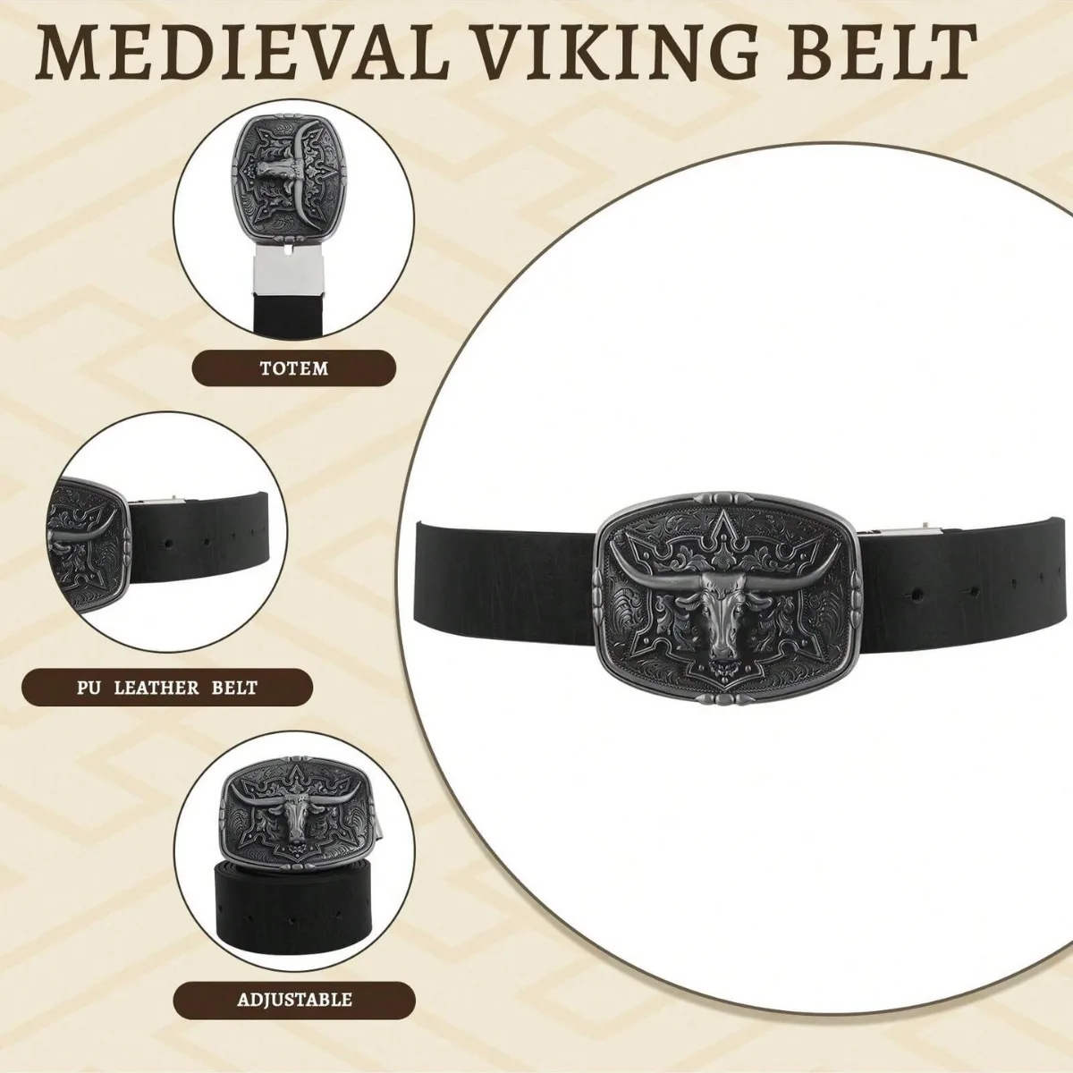 Mens Belt Western Cowboy Style Leather Belt Retro Adjustable Buckle Belt With Longhorn Bull Buckle Pattern Floral Belt For Men