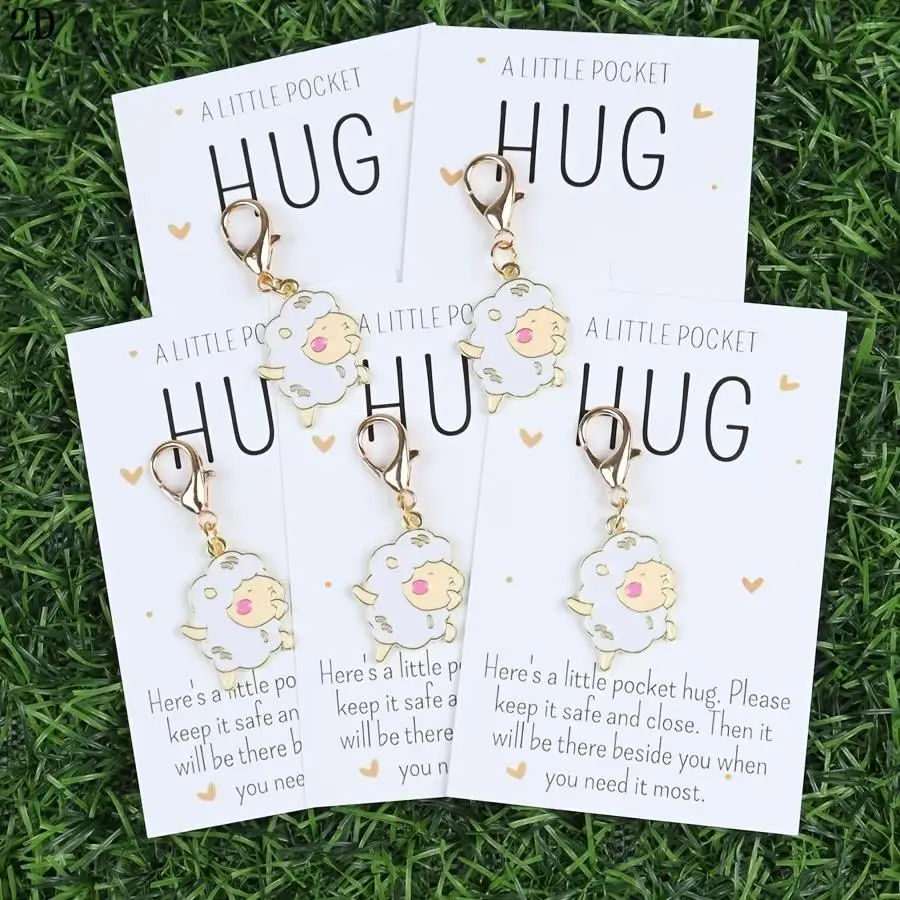 1/5/10/20/50/100pcs 2D Flat, /s 2D Cute Lamb Keychain, with Pocket Hug Card, a Caring Gift for Family and Friends, Suitable for