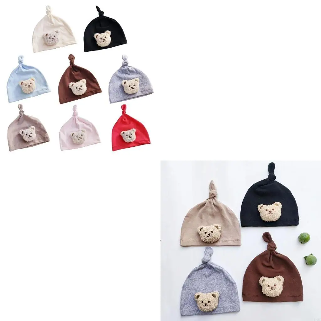 

Handmade Elastic Knotted Hat Comfortable Stretchy Cartoon Bear Newborn 4XBC