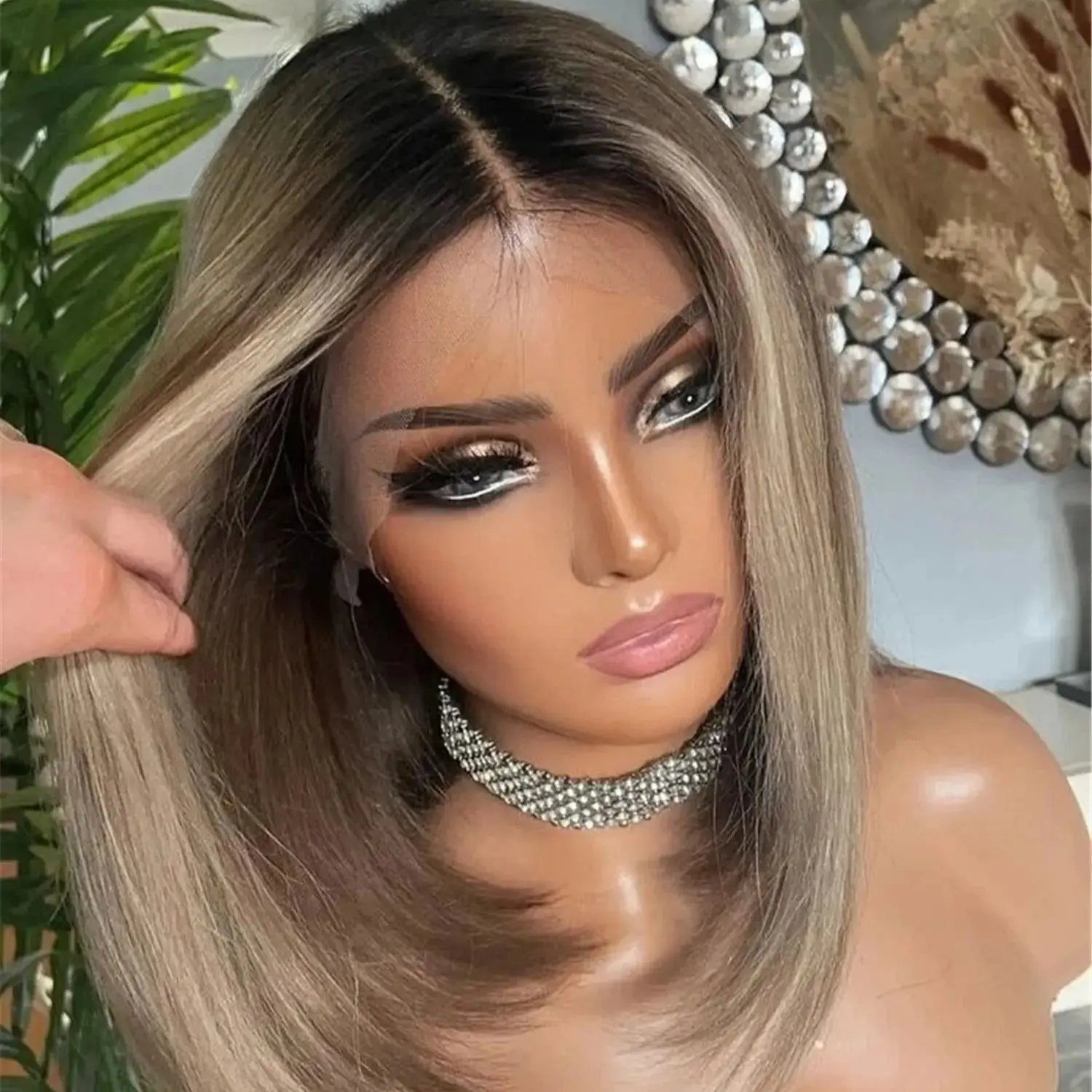 

Light Brown Ombre Hair Short Bob Synthetic Lace Front Wig Heat Resistant Fiber Straight Wigs for Women Daily Use Party Cosplay