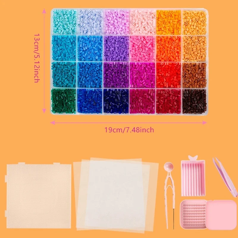 24 Colors 2.6mm Fuse Beads Kit, Perler Hama Beads Pixel Puzzle, DIY 3D Handcraft Making Handmade Gift Set