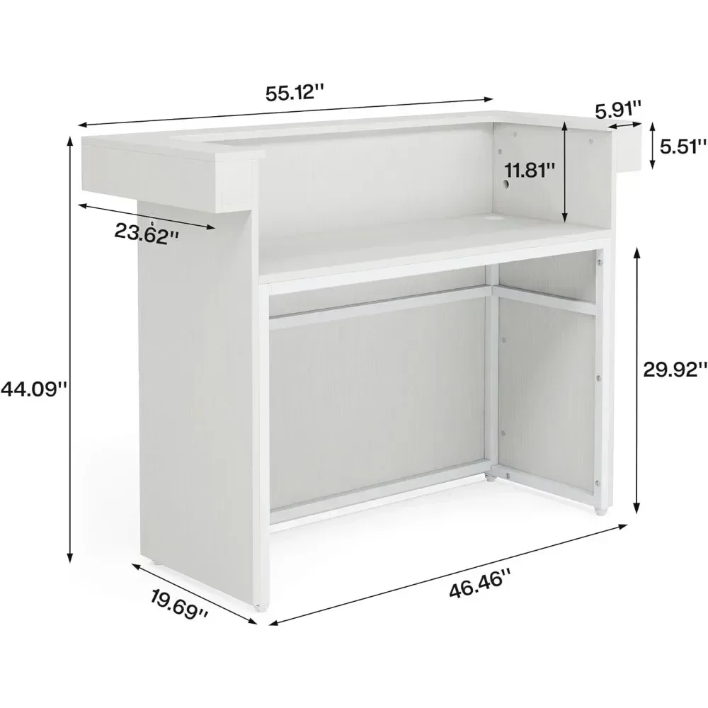 Reception Desk with Light, 55-Inch Front Desk , Modern Retail Counter Table for Salon, Lobby, Shop, Office Reception Room