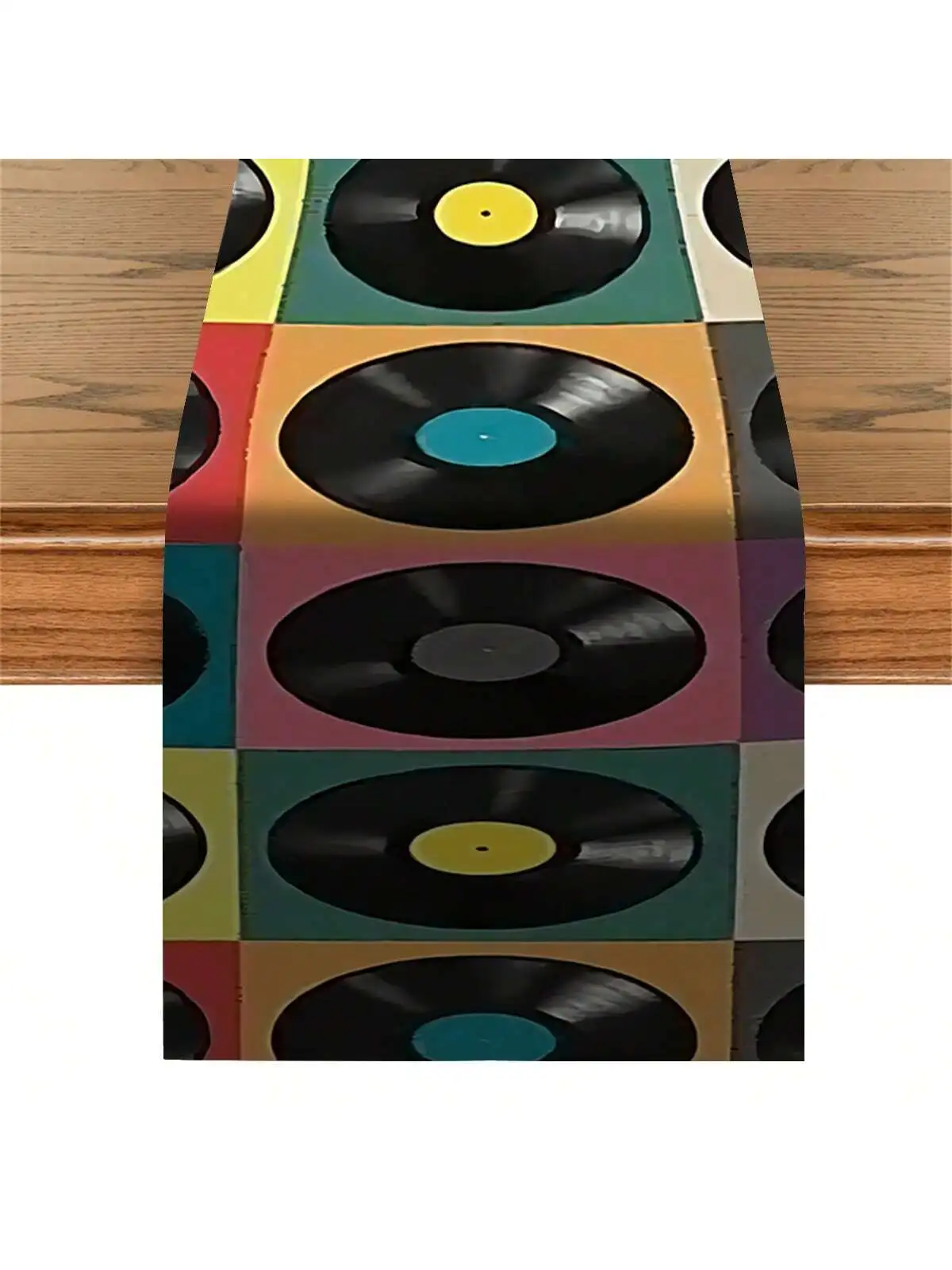 1 Piece of Retro Vinyl Record Design Table Runner - Weaving, Rectangular, Decorative Tablecloth Suitable for Seasonal Kitchen Decoration, Indoor Room Renovation and Outdoor Party