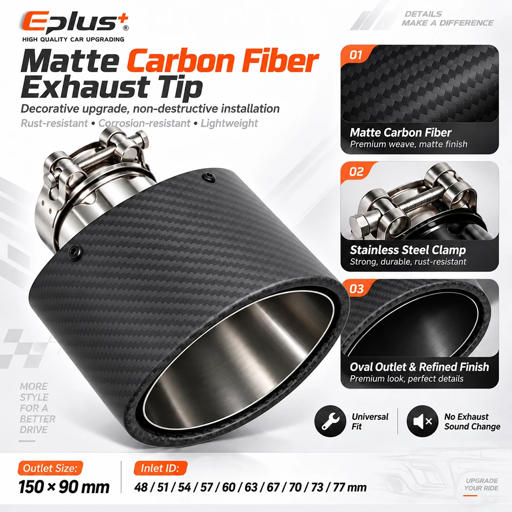Universal Oval Matte Carbon Fiber Car Exhaust Muffler Tip Exhaust Pipe Nozzle Decoration Stainless Silver&Black Up&Down Bevel